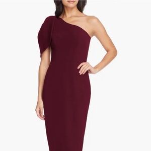 NWT Dress the Population Tiffany One-Shoulder Midi Dress Burgundy size 12
